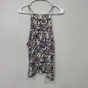 HM Women Floral High Neck Camisole Tank Top Pink‎ Blue Viscose Size L QL3